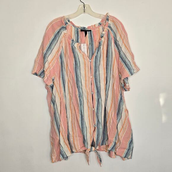 NEW Lane Bryant Linen Blend Blouse Striped Tie Front Summer Women Plus 28 - Picture 10 of 16